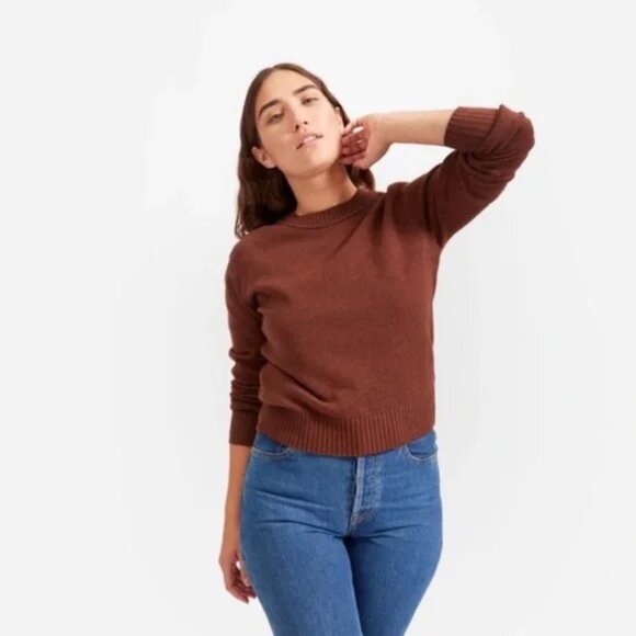 EVERLANE The ReCashmere Vintage Crew Wool Recycled Cashmere Sweater Maroon Large - Picture 2 of 6